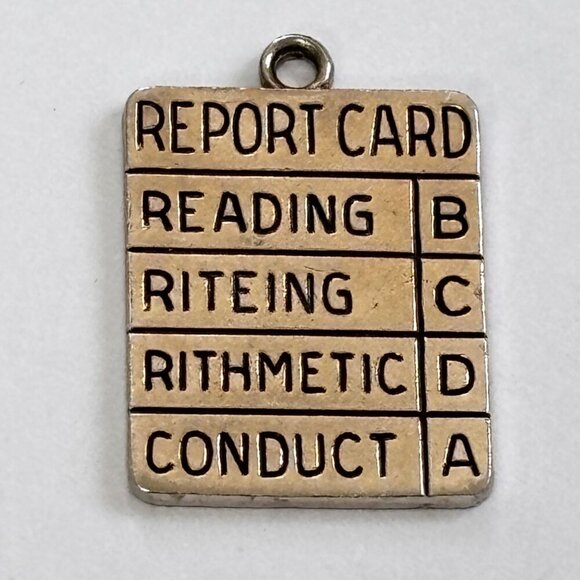 Vintage Wells Sterling Silver Report Card Pendant Charm 925 Teacher School - Picture 1 of 2